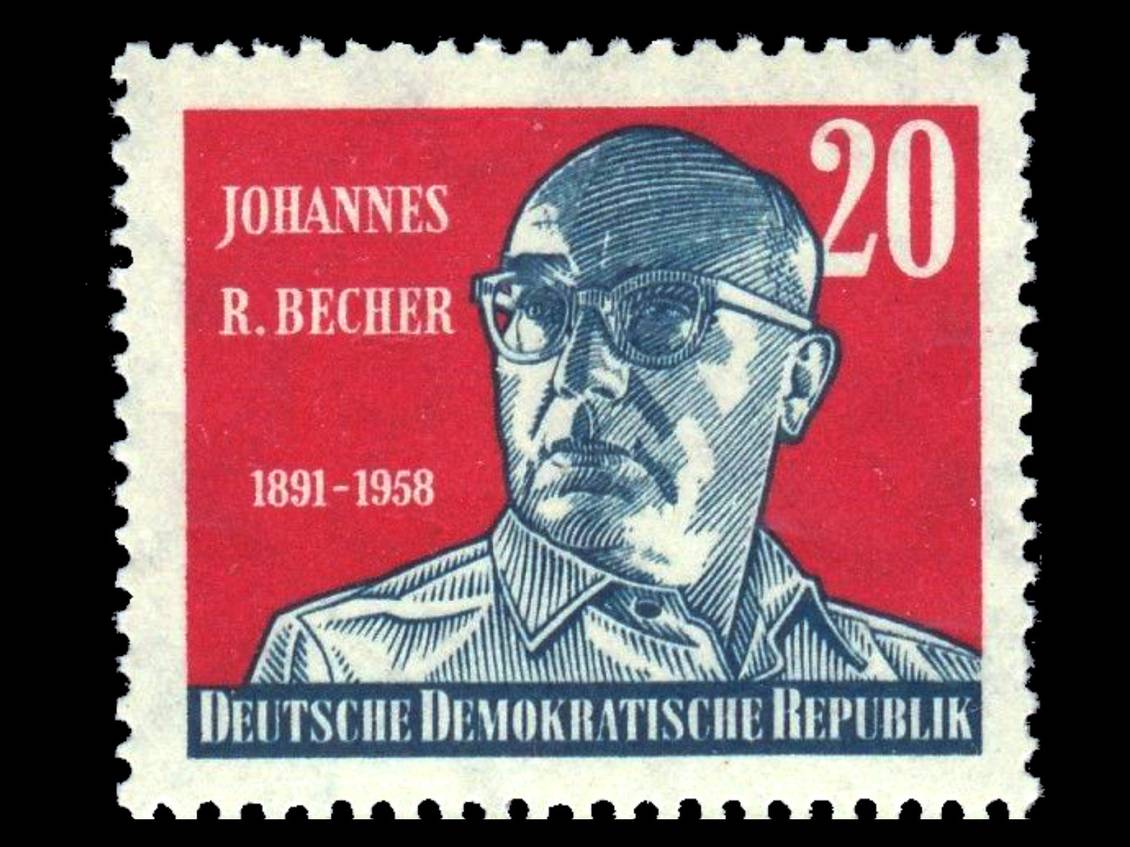 Briefmarke der DDR mit dem Portrait von J. R. Becher