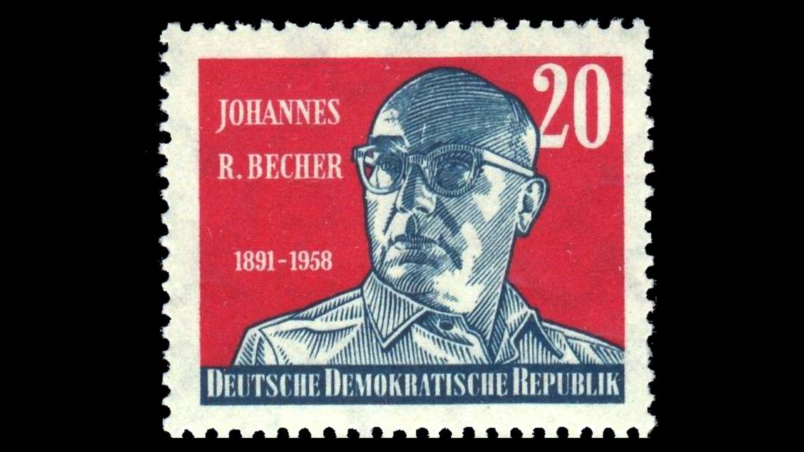 Briefmarke der DDR mit dem Portrait von J. R. Becher