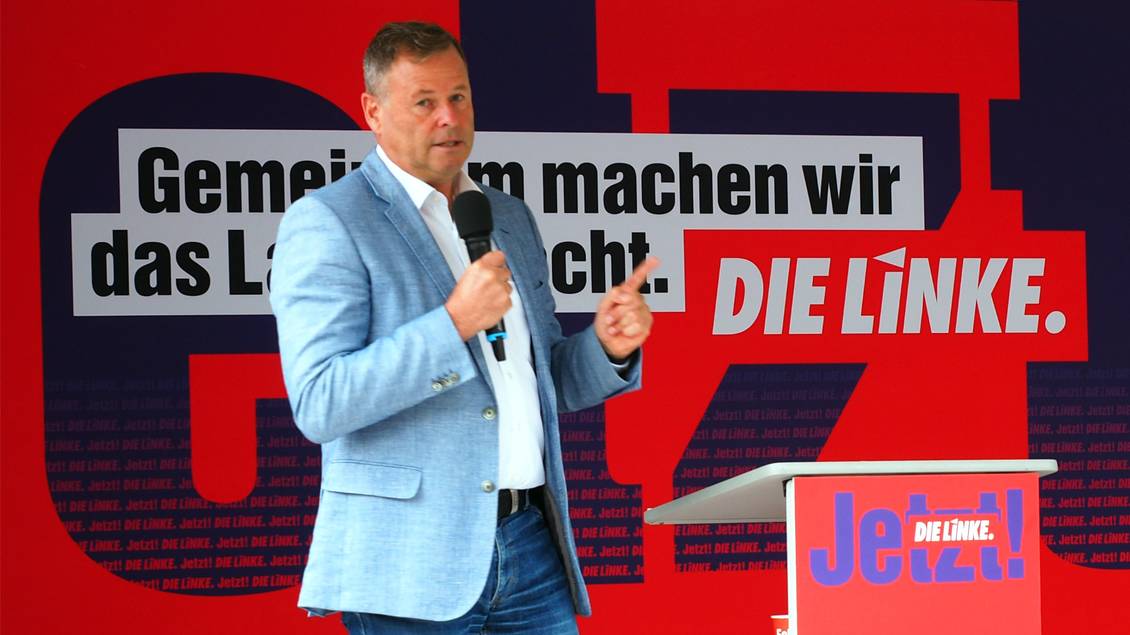 Christian görke auf der Abschluß - Wahlkampfkundgebung