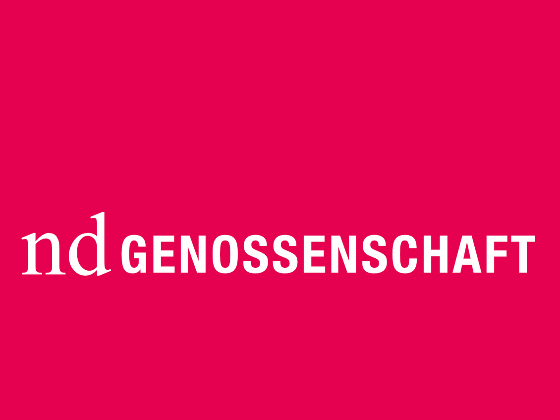 auf rötlich-violettem Hintergrund der Text "nd Genossenschaft"